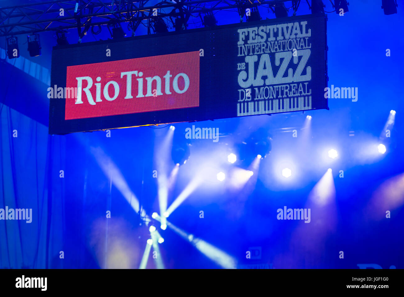 Montreal, 6 Luglio 2017: Digital Signage del Montreal International Jazz Festival Foto Stock