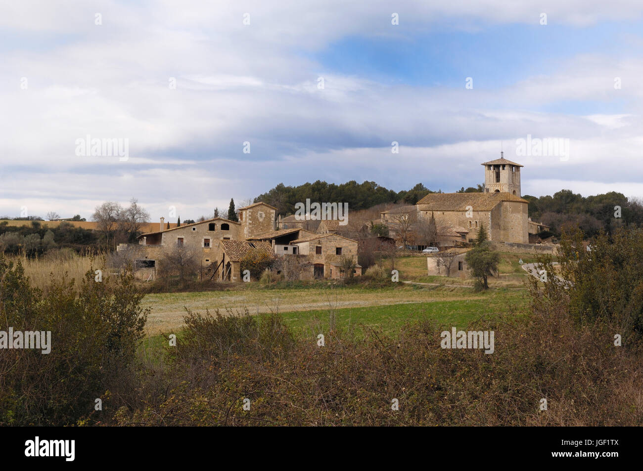 Villaggio di Fontcoberta, Pla de l'Estany, Girona, Spagna Foto Stock