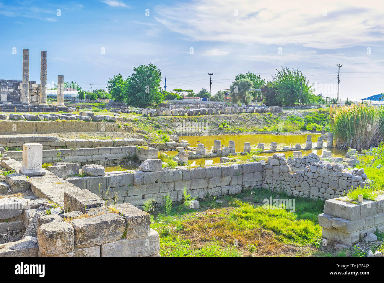 Letoon sito archeologico fondazione vanta di tre templi antichi - Apollo, Arthemis e Leto, Turchia Foto Stock