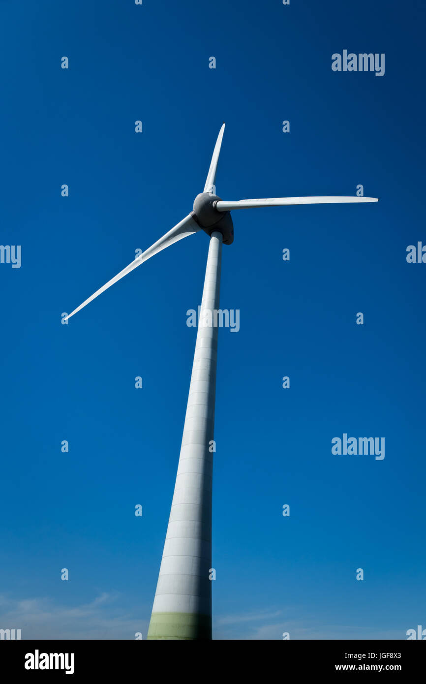 L'energia eolica turbina / moderno mulino a vento contro il cielo blu sullo sfondo Foto Stock