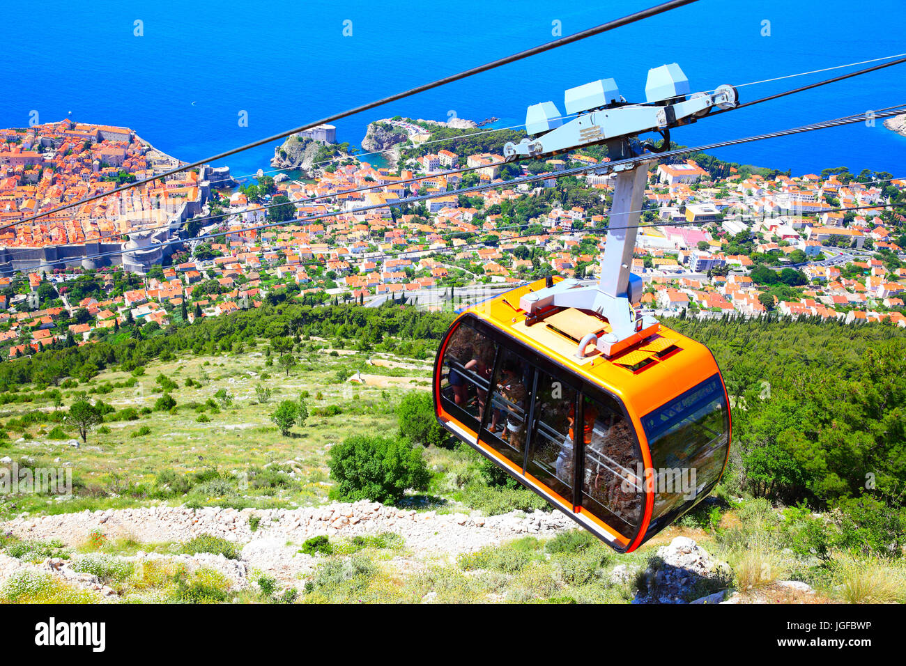 Vista panoramica della città di Dubrovnik da hill, Croazia Foto Stock