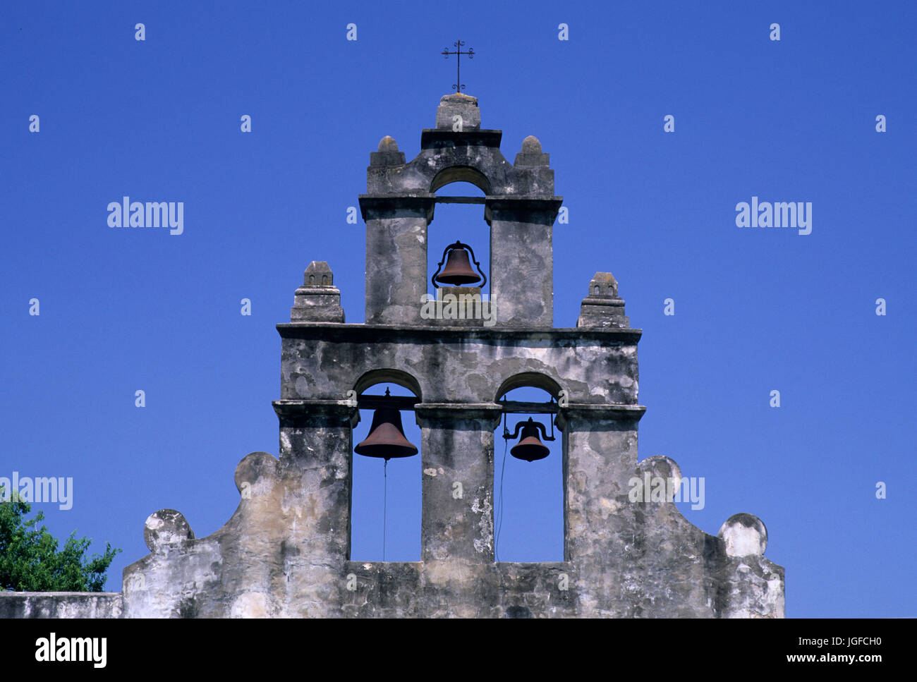 La missione di San Juan del campanile, San Antonio Missions National Historical Park, Texas Foto Stock