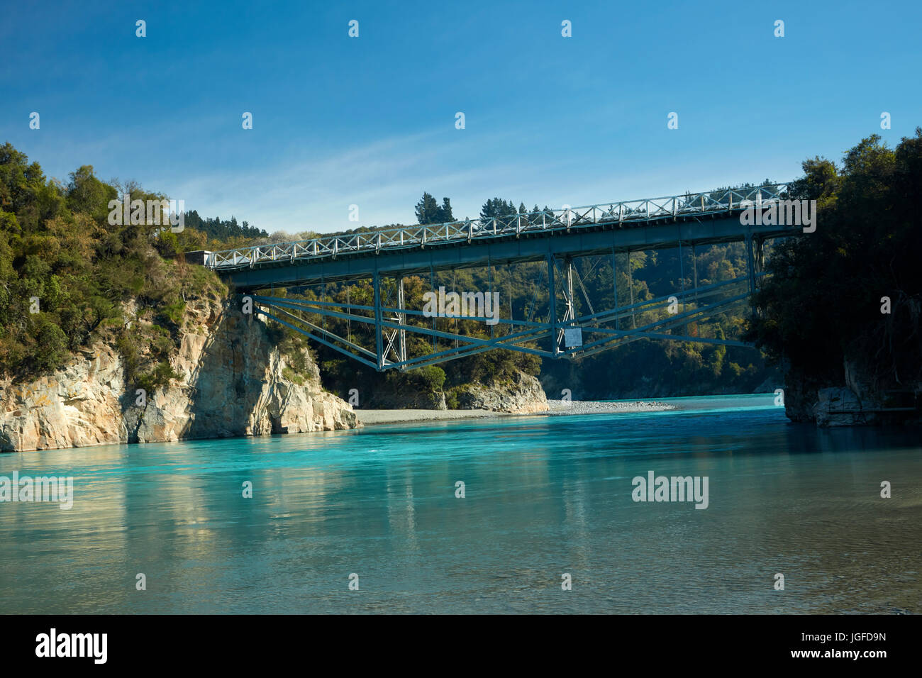 Rakaia Gorge Bridge (1882), Rakaia River, e Rakaia Gorge, Canterbury, Isola del Sud, Nuova Zelanda Foto Stock