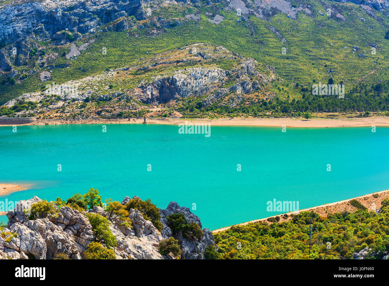 Viste fantastiche del Embalse de Cuber nella Sierra de Tramuntana, Mallorca, Spagna Foto Stock