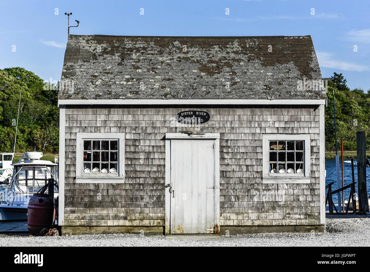 Alterò la pesca shack, Oyster River, Chatham, Cape Cod, Massachusetts, STATI UNITI D'AMERICA. Foto Stock