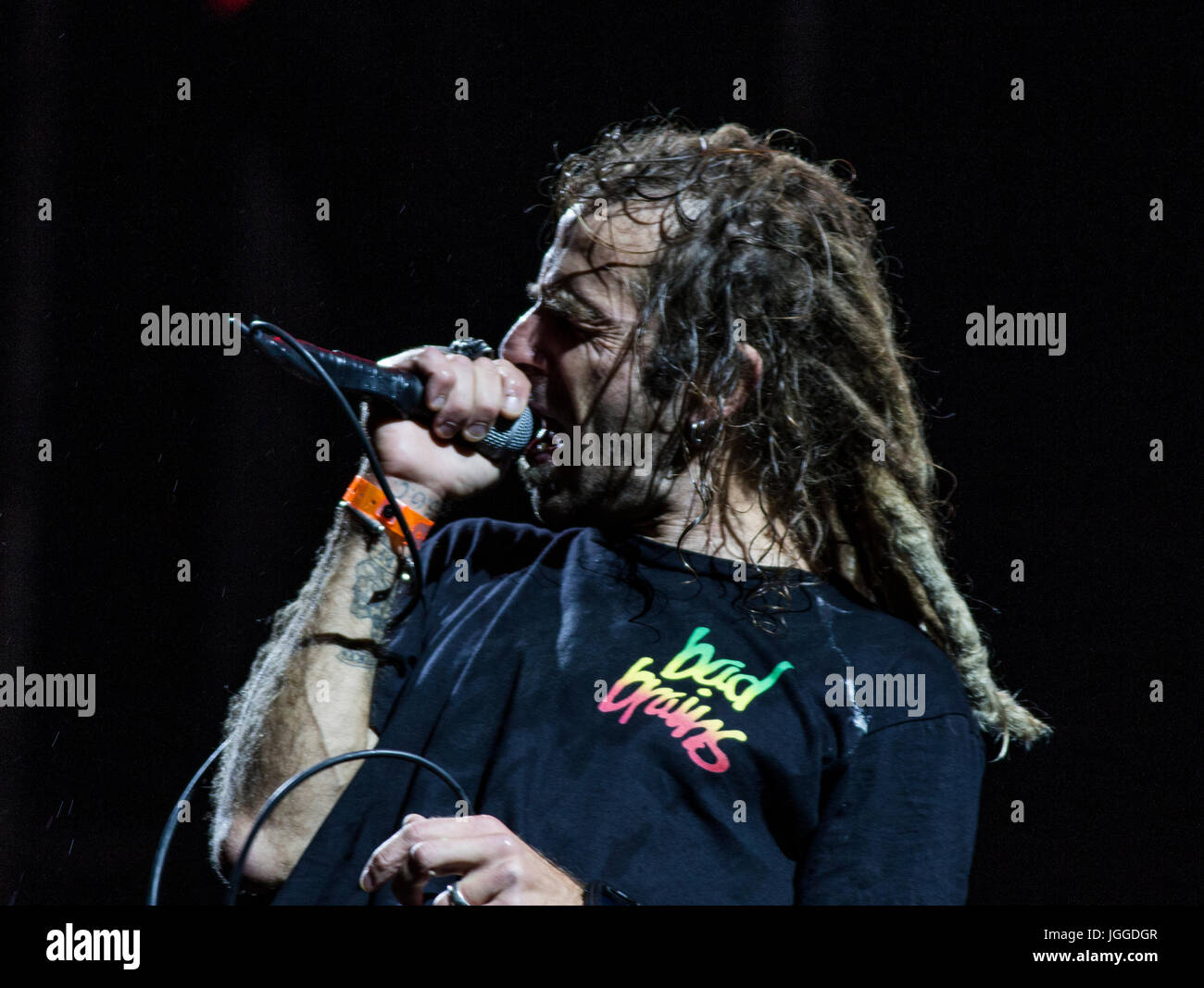 Randy Blythe cantante della band Agnello di Dio nella roccia al parque music festival in bogota , Colombia. Foto Stock