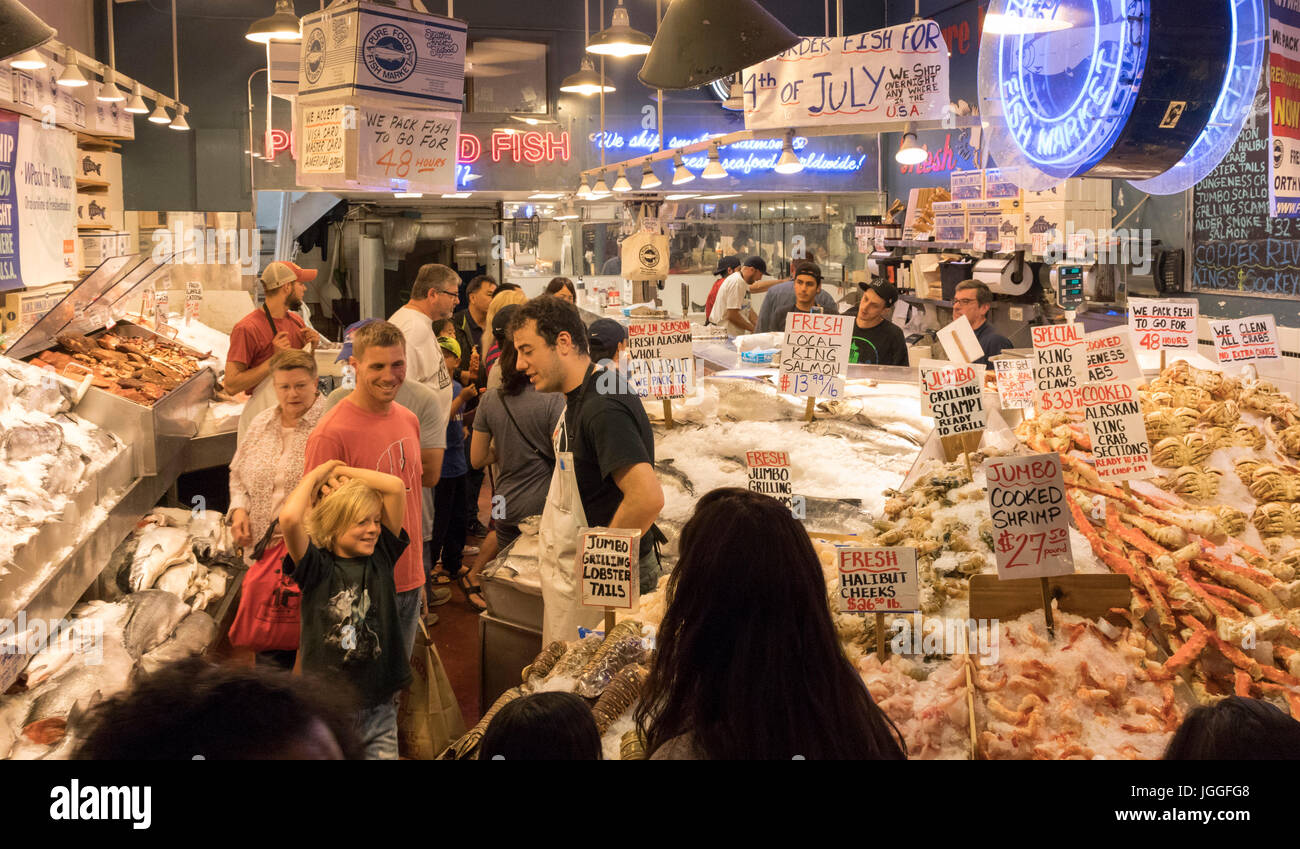 Il Pike Place Market, Seattle, nello Stato di Washington, USA Foto Stock