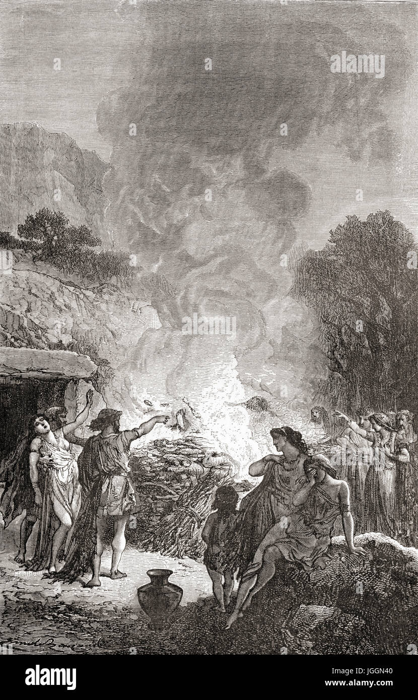 Un funerale durante l'Età del Ferro. Da L'Homme Primitif, pubblicato 1870. Foto Stock