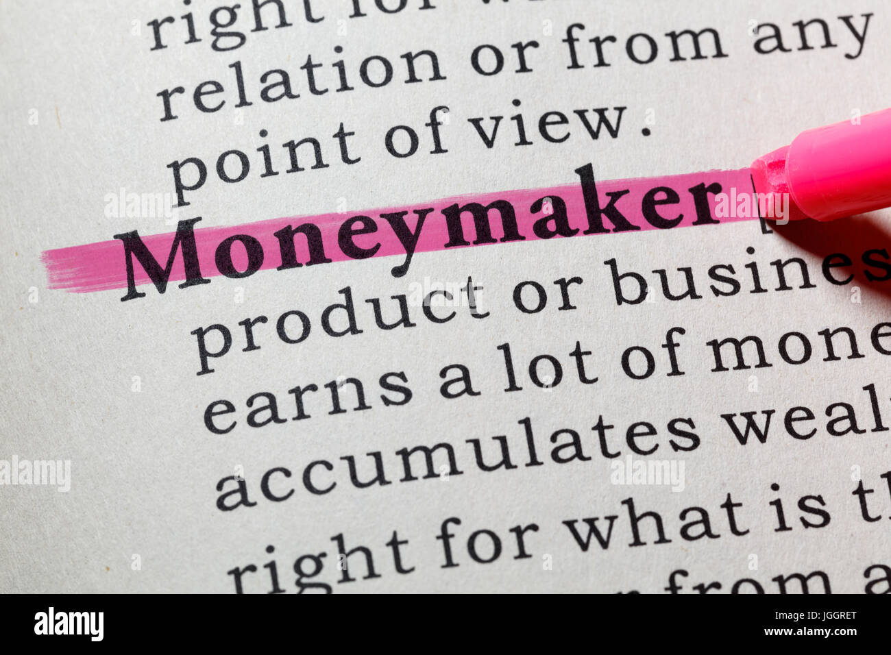 Fake Dizionario, definizione del dizionario della parola moneymaker. comprendente i principali parole descrittive. Foto Stock