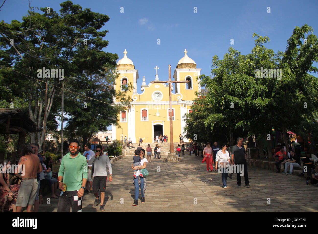 Chiesa di Sao Thome, Quadrato Barone di Alfenas, 2016, centro città, São Tomé Das Letras, Minas Gerais, Brasile. Foto Stock