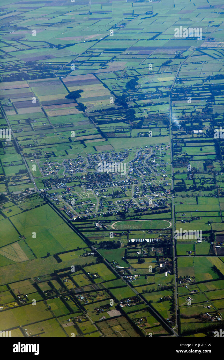 I terreni agricoli e nuova suddivisione, West Melton, Canterbury, Isola del Sud, Nuova Zelanda Foto Stock