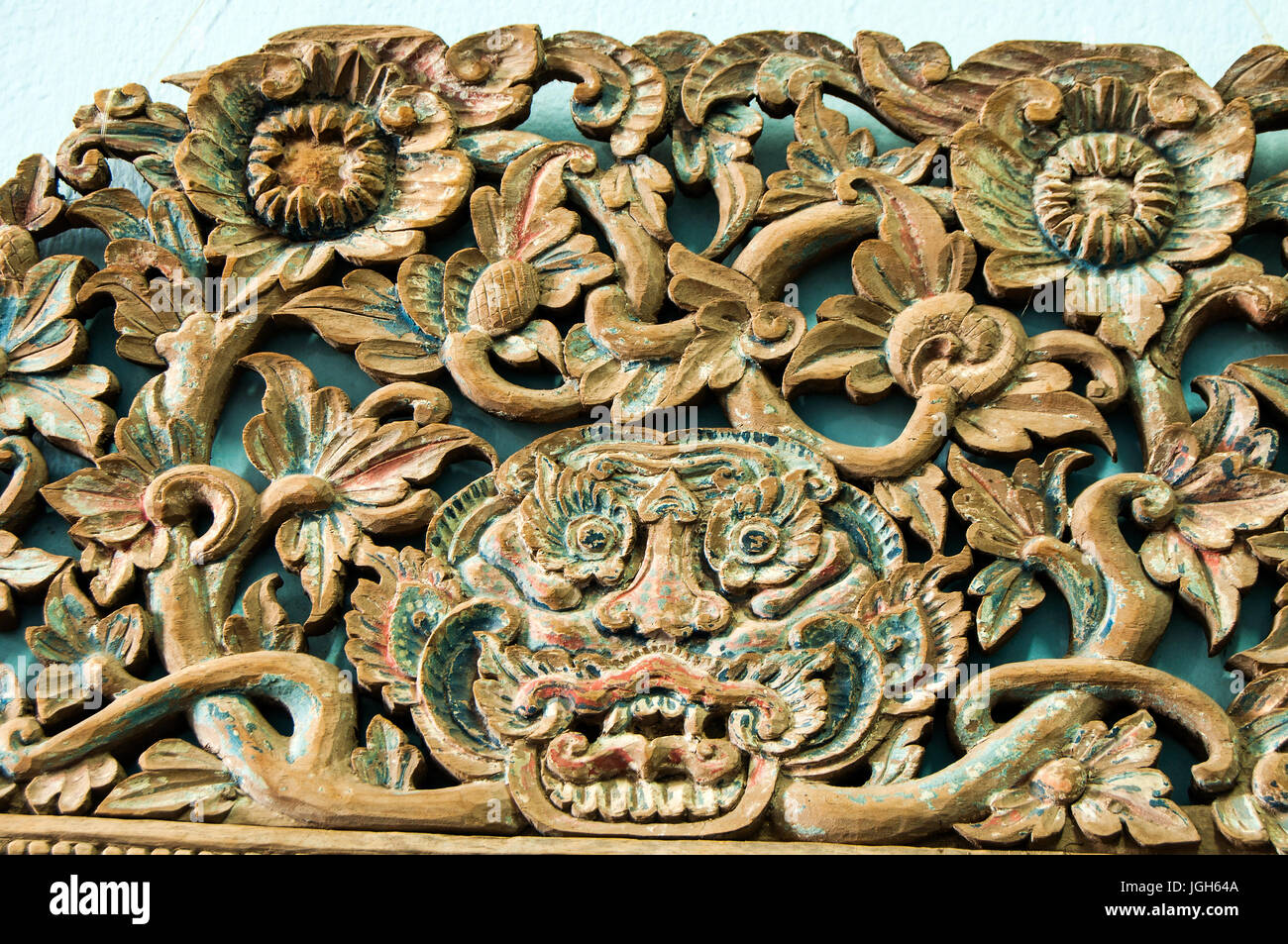 In stile thailandese tempio carving, Lao National Museum, Samsethai Road, Vientiane, Laos Foto Stock