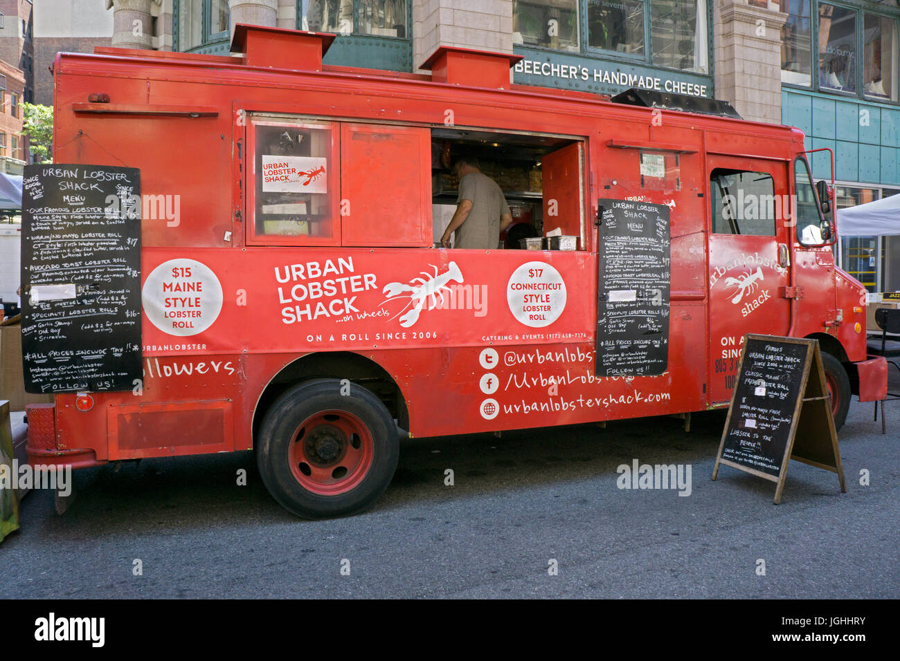Il Lobster urbano SHACK vendita di frutti di mare a una fiera su Broadway in Lower Manhattan, New York City. Foto Stock