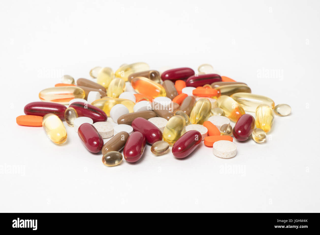 Varietà di vitamine e supplemento nutrizionale pillole. Foto Stock
