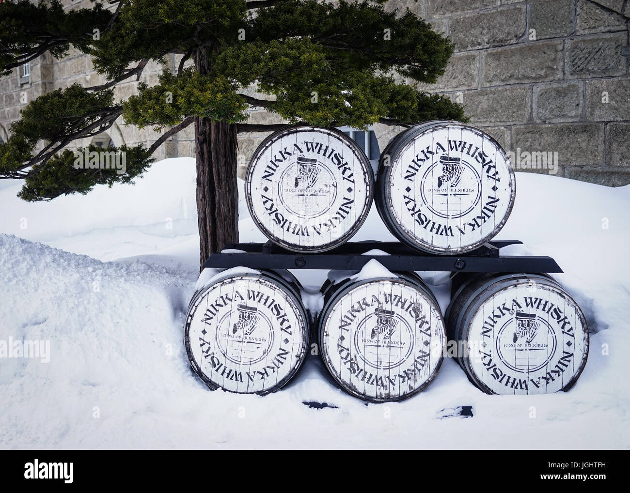 Yoichi, Giappone - Febbraio 4, 2015. Whisky barile presso la distilleria Yoichi in inverno in Hokkaido, Giappone. Yoichi Distilleria è di proprietà di Nikka Whisky Distillin Foto Stock