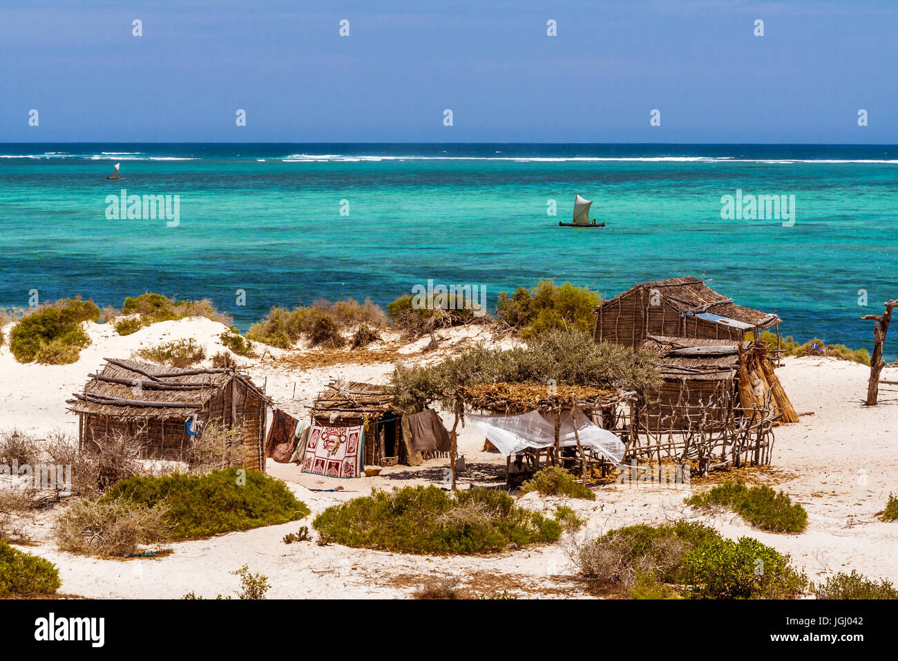 Vezo villaggio di pescatori nel sud del Madagascar Foto Stock