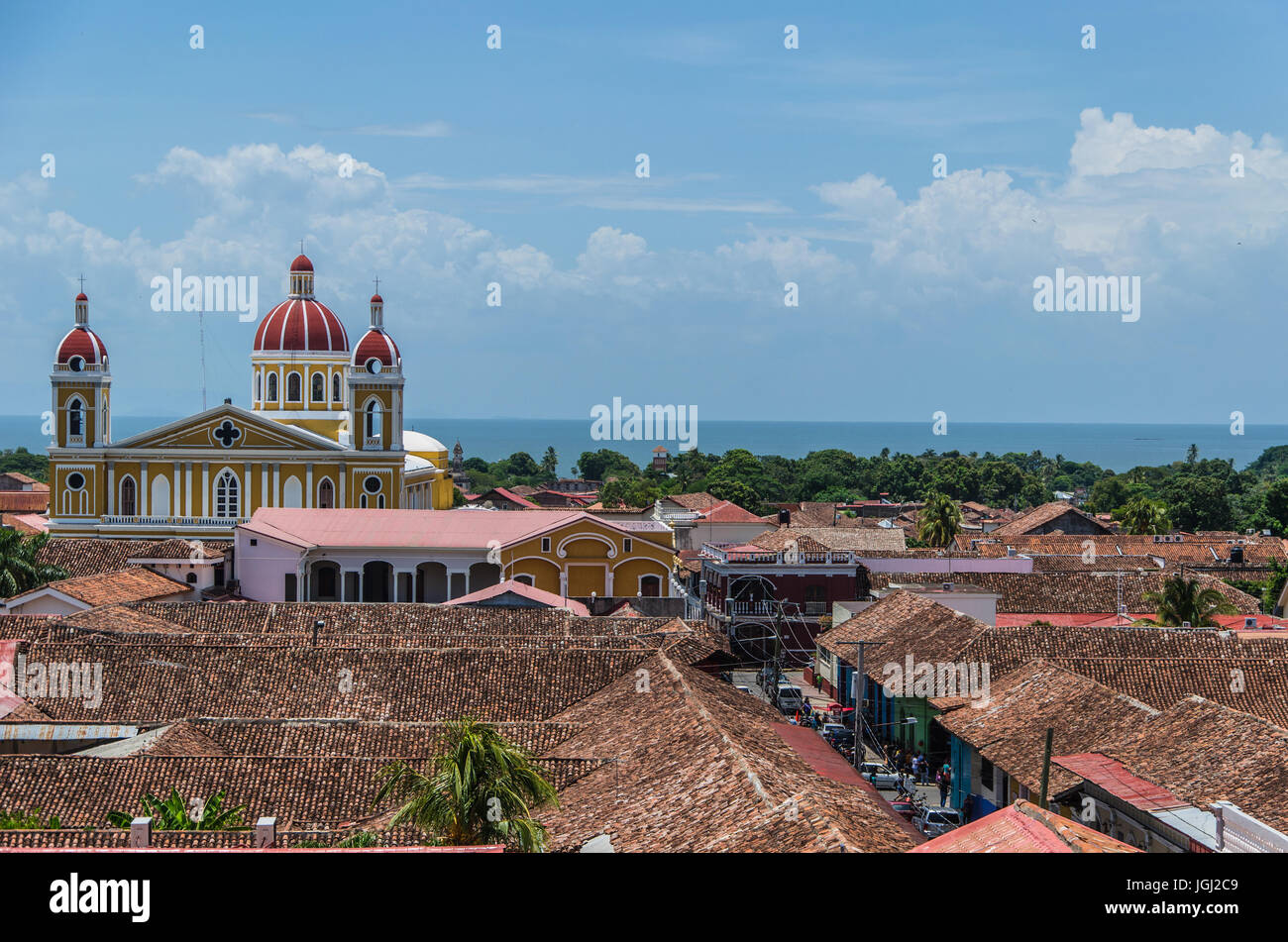 Paesaggio della città di Granada e il lago Cocibolca in Granada, Nicaragua. In questo lago è l'isola di Ometepe. Foto Stock