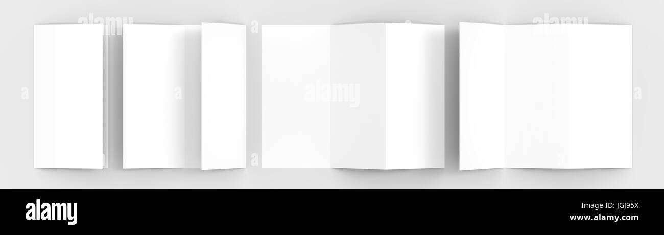 A4. Blank trifold brochure carta mock-up su morbido sfondo grigio con morbide ombre e punti di luce. 3D illustra Foto Stock