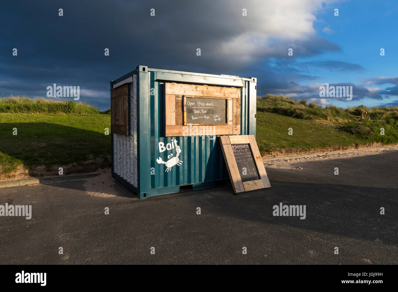 Esca Seafood Shack, Beadnell Bay, Northumberland REGNO UNITO Foto Stock
