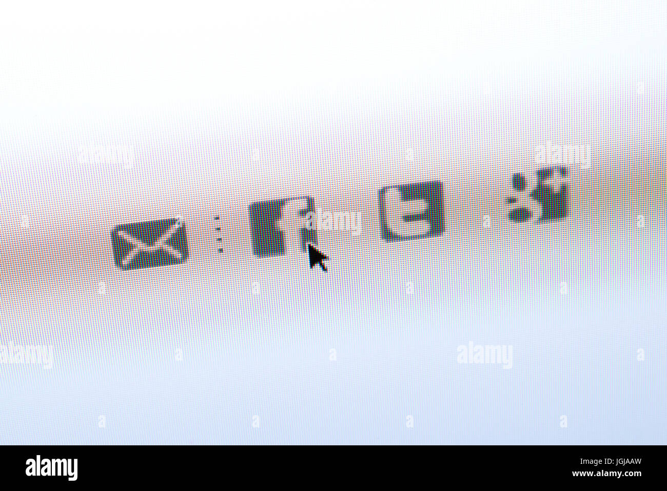 Social media App pulsanti su schermo del computer Foto Stock