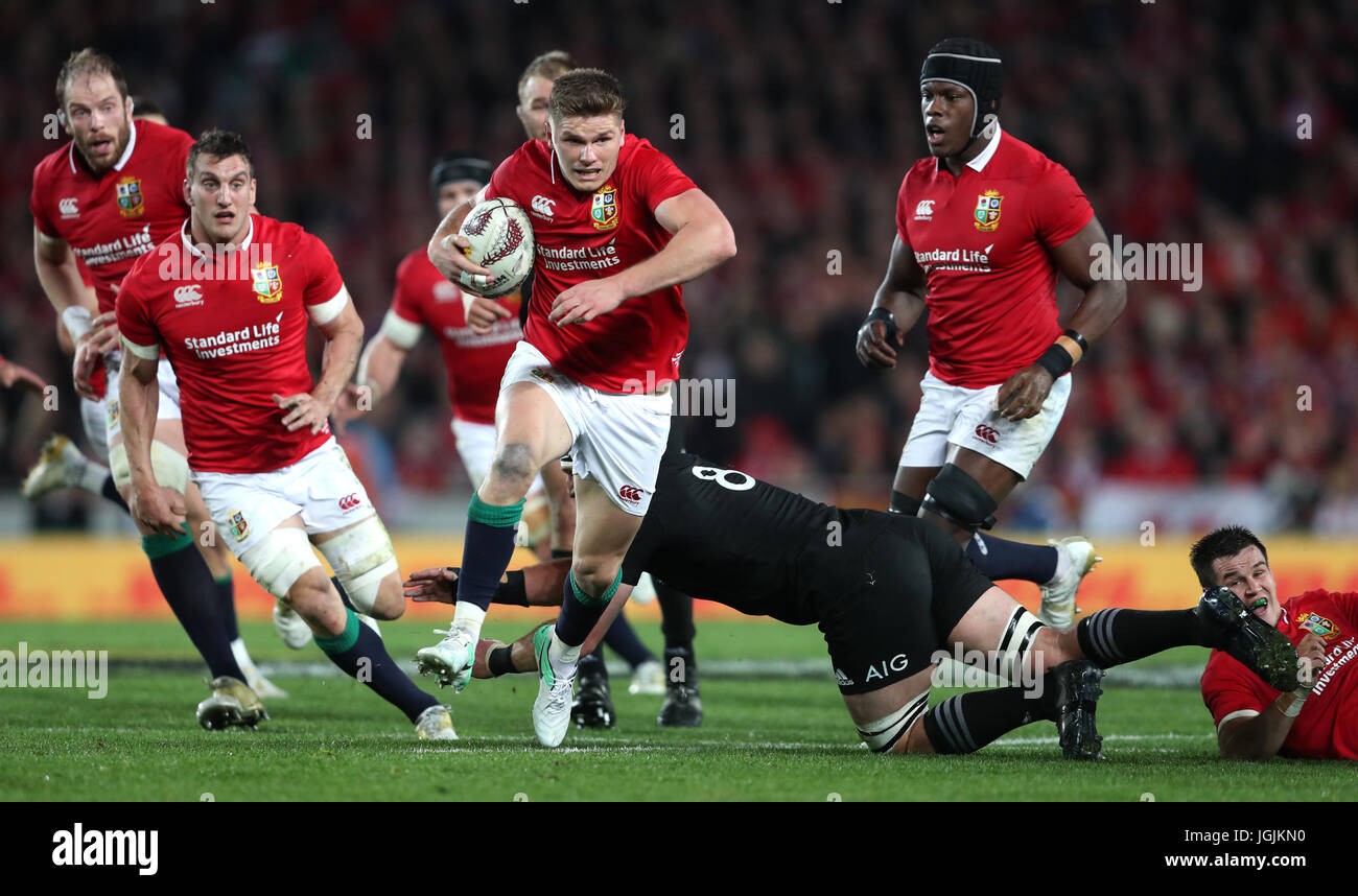 Owen Farrell dei Lions britannici e irlandesi si rompe durante la terza prova del tour dei Lions britannici e irlandesi 2017 all'Eden Park di Auckland. PREMERE ASSOCIAZIONE foto. Data immagine: Sabato 8 luglio 2017. Vedere la storia di PA RUGBYU Lions. Il credito fotografico dovrebbe essere: David Davies/PA Wire. SOLO PER USO EDITORIALE. Nessun uso commerciale o oscuramento dei logo degli sponsor. Foto Stock