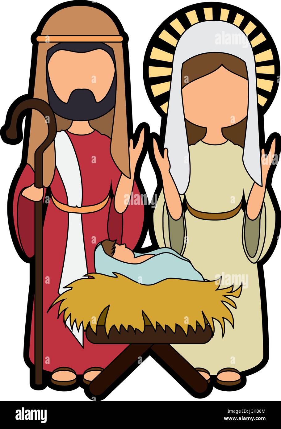 San Giuseppe, Maria Vergine e il bambino Gesù icona sopra lo sfondo bianco design colorato illustrazione vettoriale Illustrazione Vettoriale
