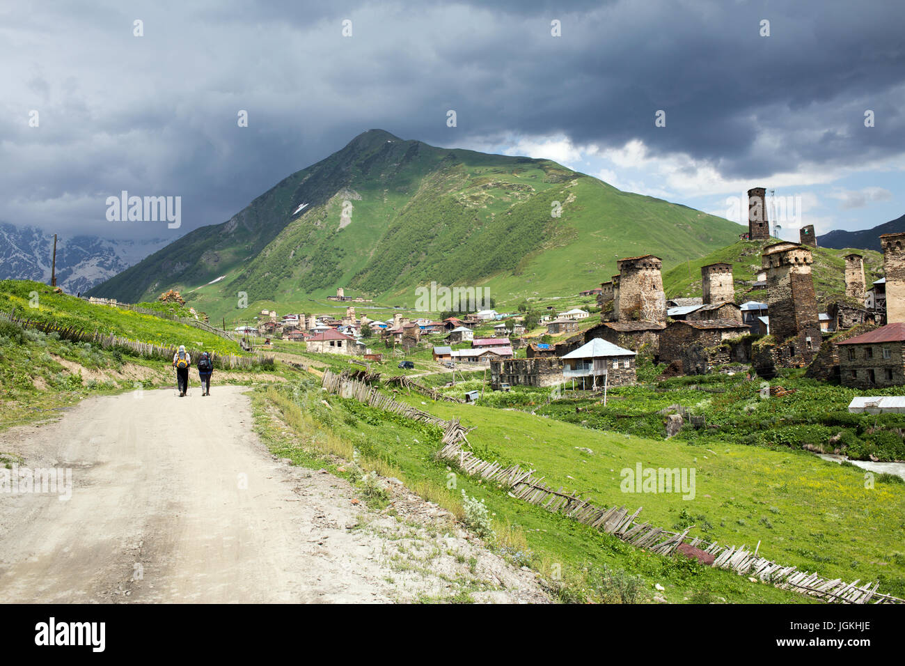 Ushguli villaggio nelle montagne del Caucaso ,Georgia Foto Stock