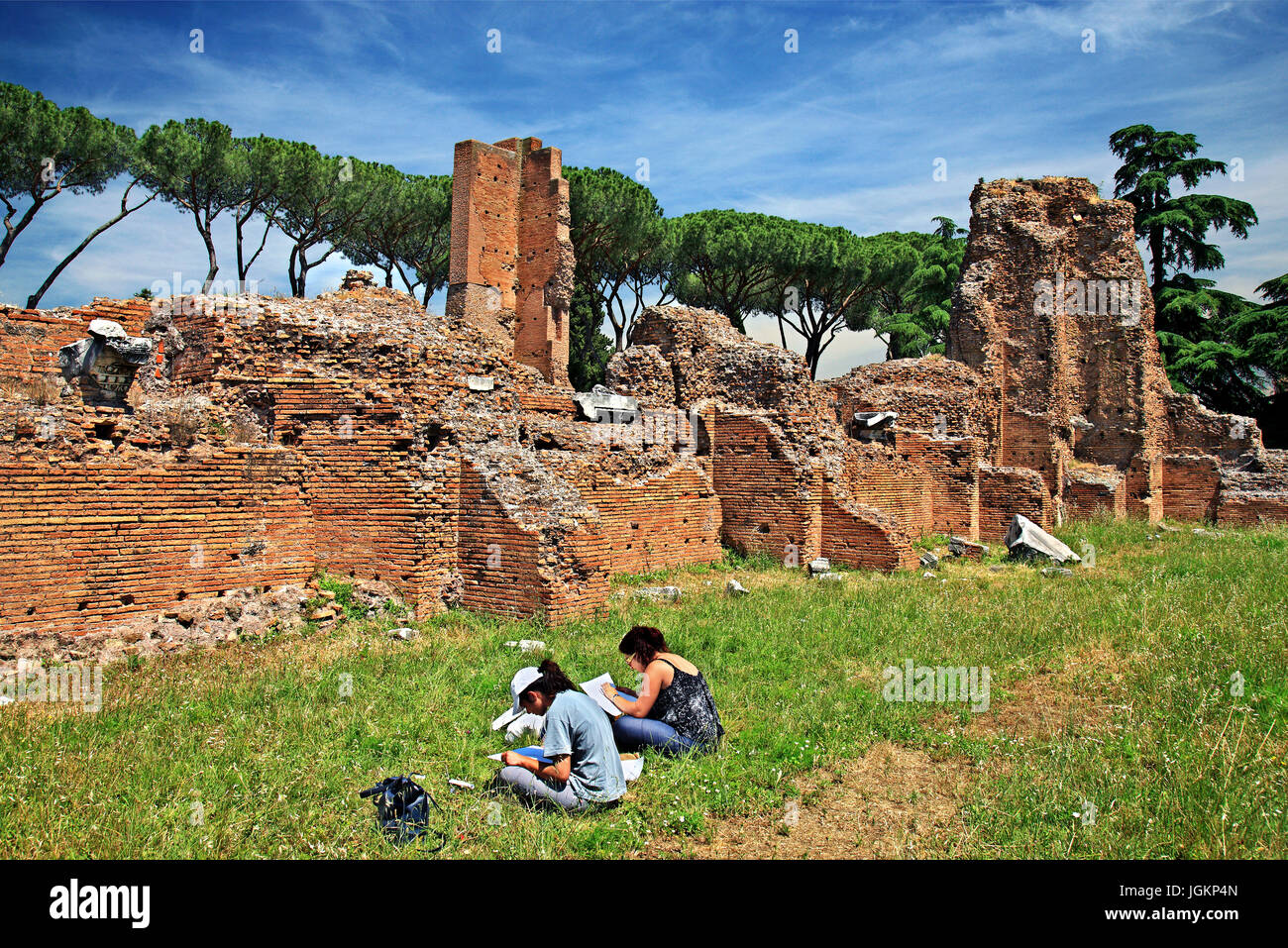 Presso la Domus Flavia (i cosiddetti "Basilica')sul Palatino (Palatino) hill, Roma, Italia. Foto Stock