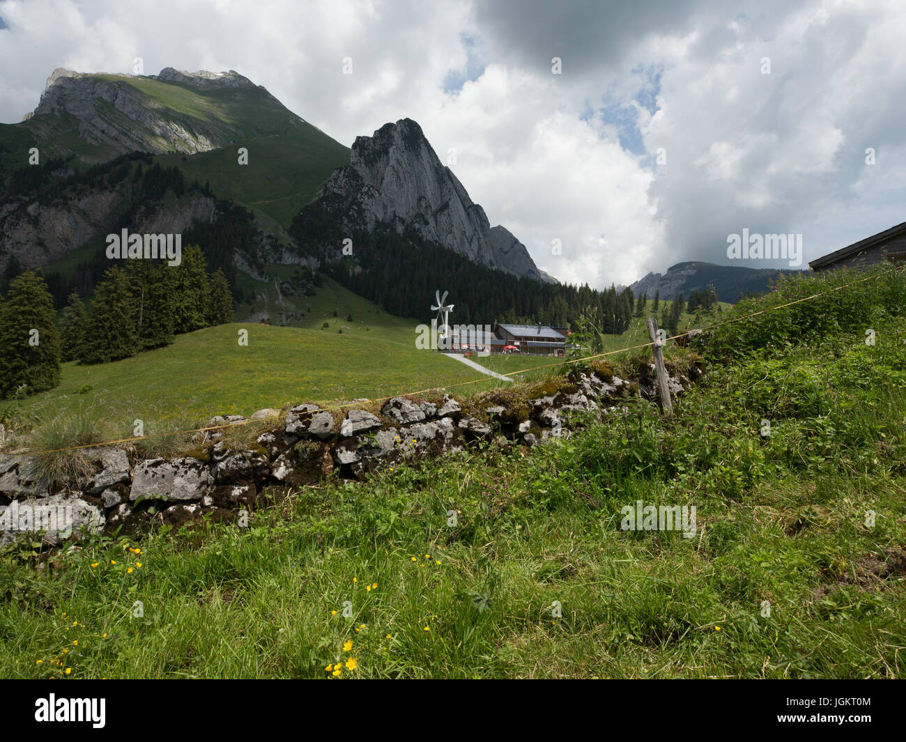 Swiss Mountain Vistas vicino Gamplüt e Wildhauser Schafberg Foto Stock