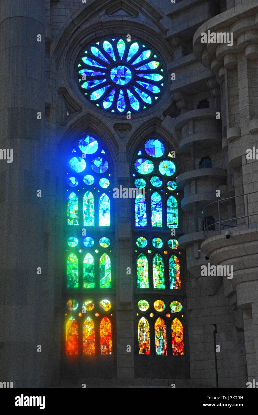 Interno della Sagrada Familia di Barcellona, in Catalogna, Spagna Foto Stock