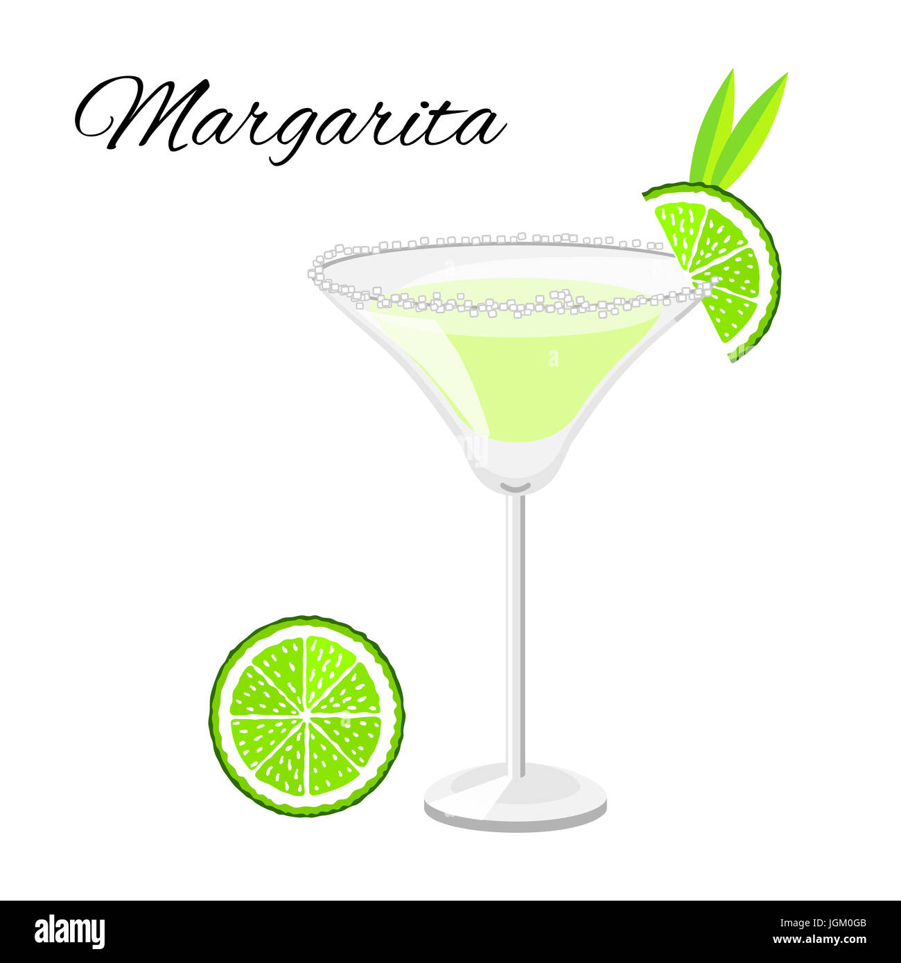 Popolari cocktail Margarita stile cartoon. Estate long drink isolato su bianco per il ristorante e bar menu o beach party banner e flyer Foto Stock