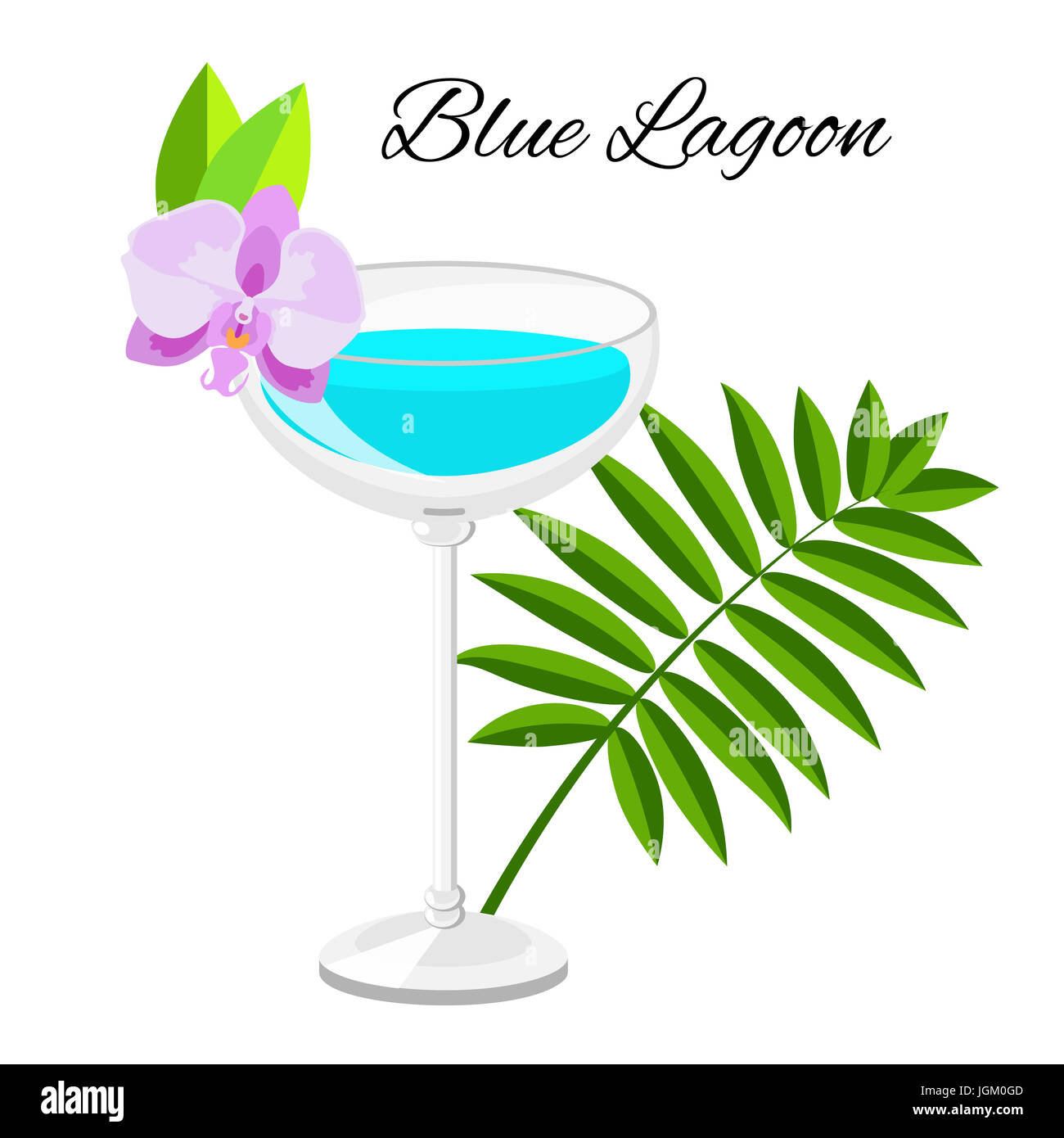 Blue Lagoon cocktail in stile cartone animato. Estate long drink isolato su bianco per il ristorante e bar menu o beach party banner e flyer Foto Stock Blue Lagoon cocktail in stile cartone animato. Estate long drink isolato su bianco per il ristorante e bar menu o beach party banner e flyer Foto Stock