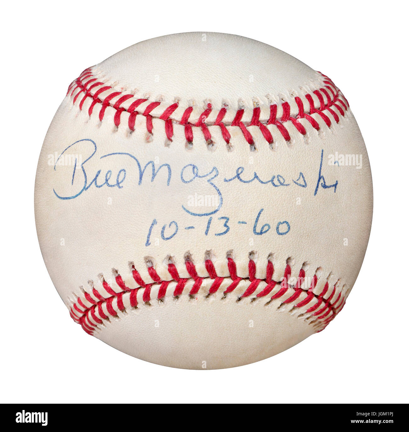 Firmato baseball da Pittsburgh Pirate secondo baseman Bill Mazeroski datata 10-13-60. Bill è l'unico giocatore nella storia MLB per colpire una passeggiata fuori casa Foto Stock