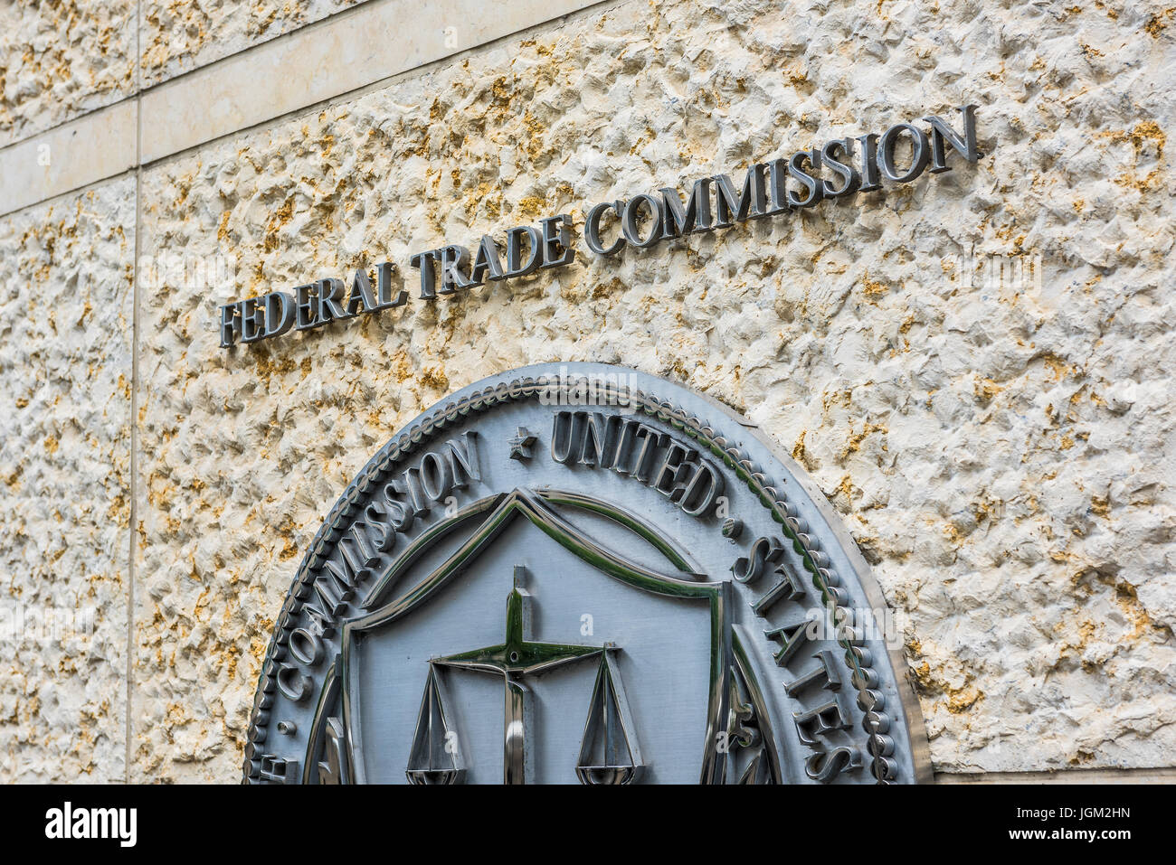 Washington DC, Stati Uniti d'America - 3 Luglio 2017: la Commissione federale per il commercio la guarnizione, segno e logo in downtown Foto Stock