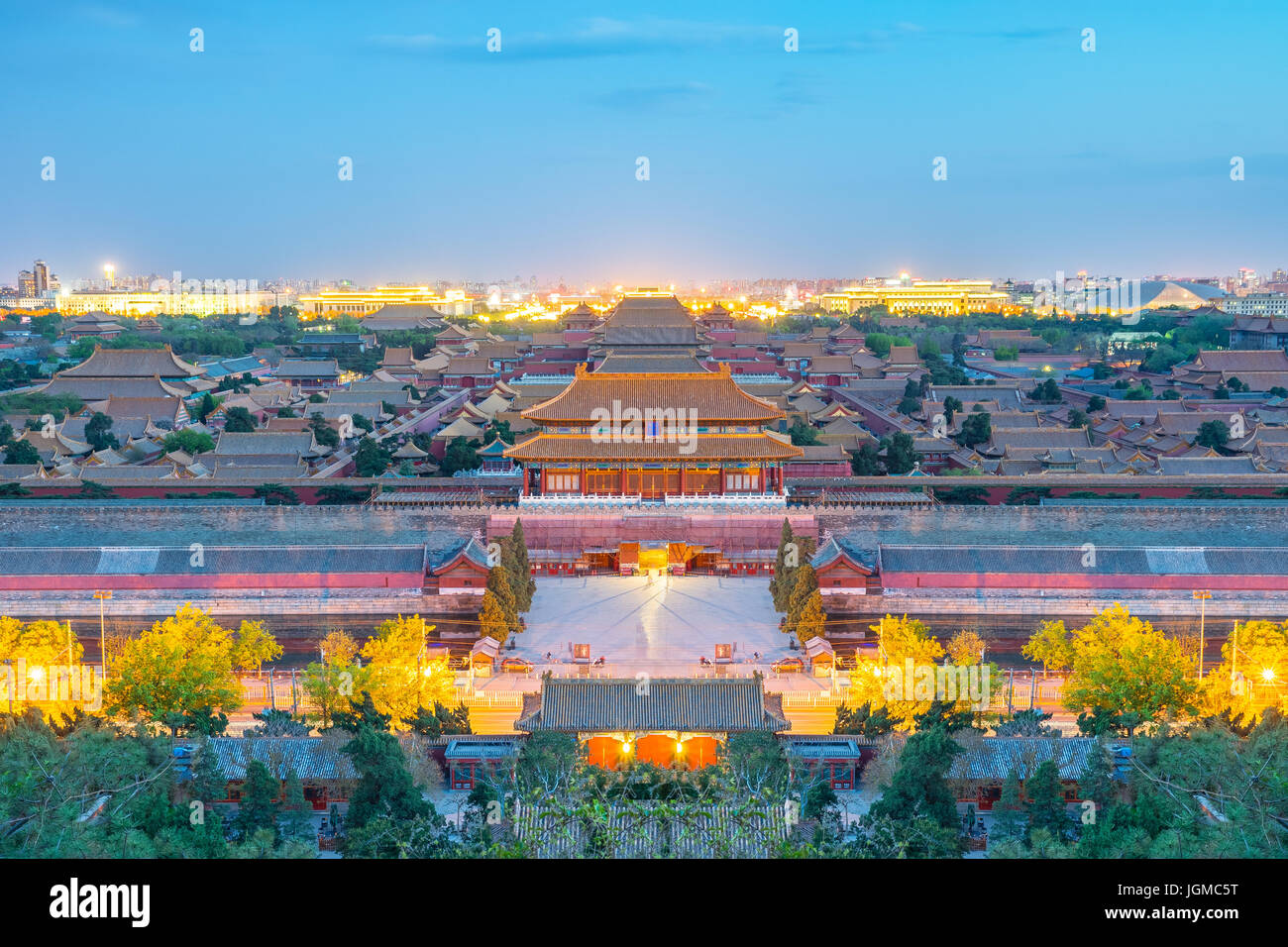 La Città Proibita di notte a Pechino in Cina. Foto Stock