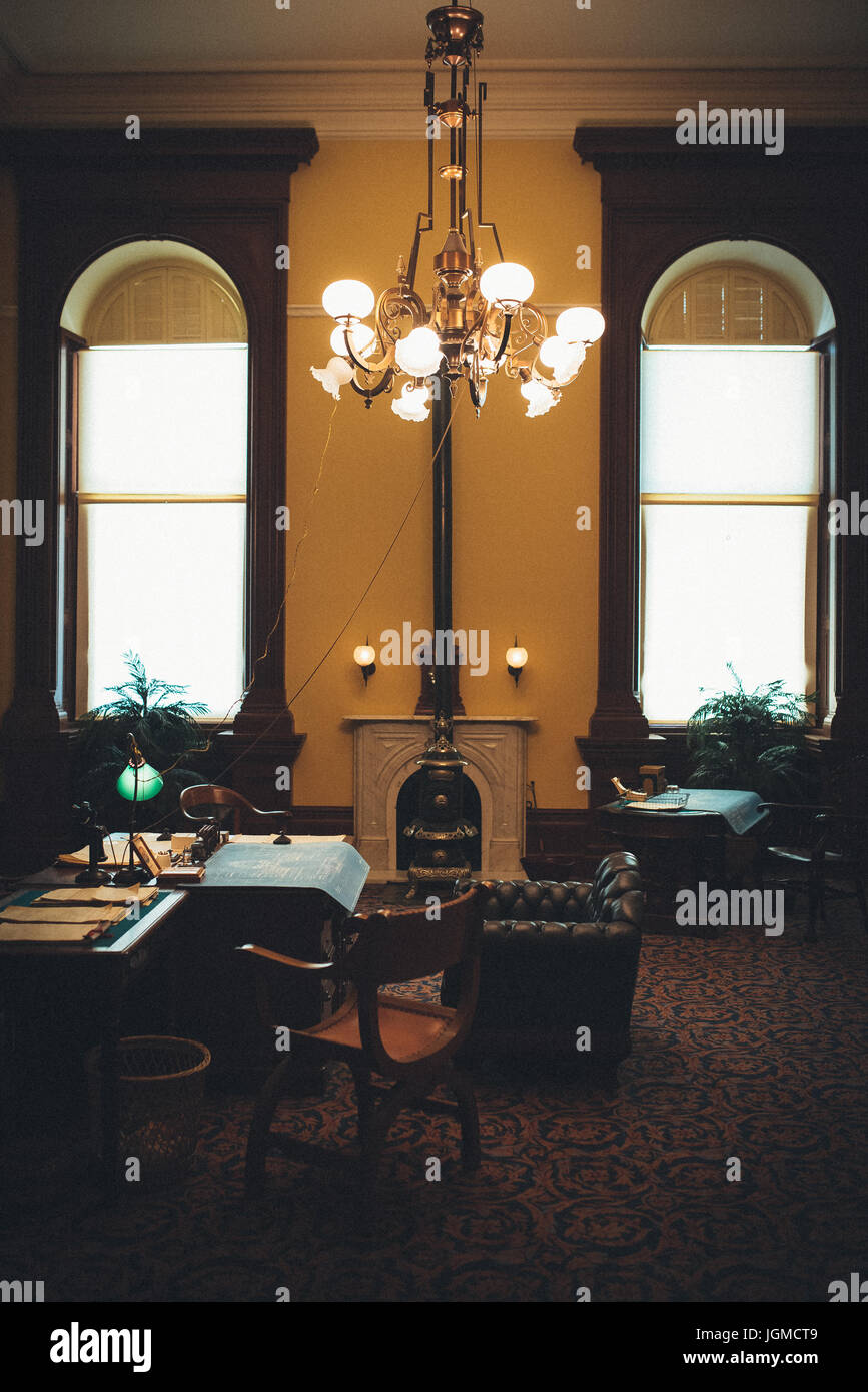 Arredamento d'ufficio d'epoca nel Campidoglio di Sacramento Foto Stock