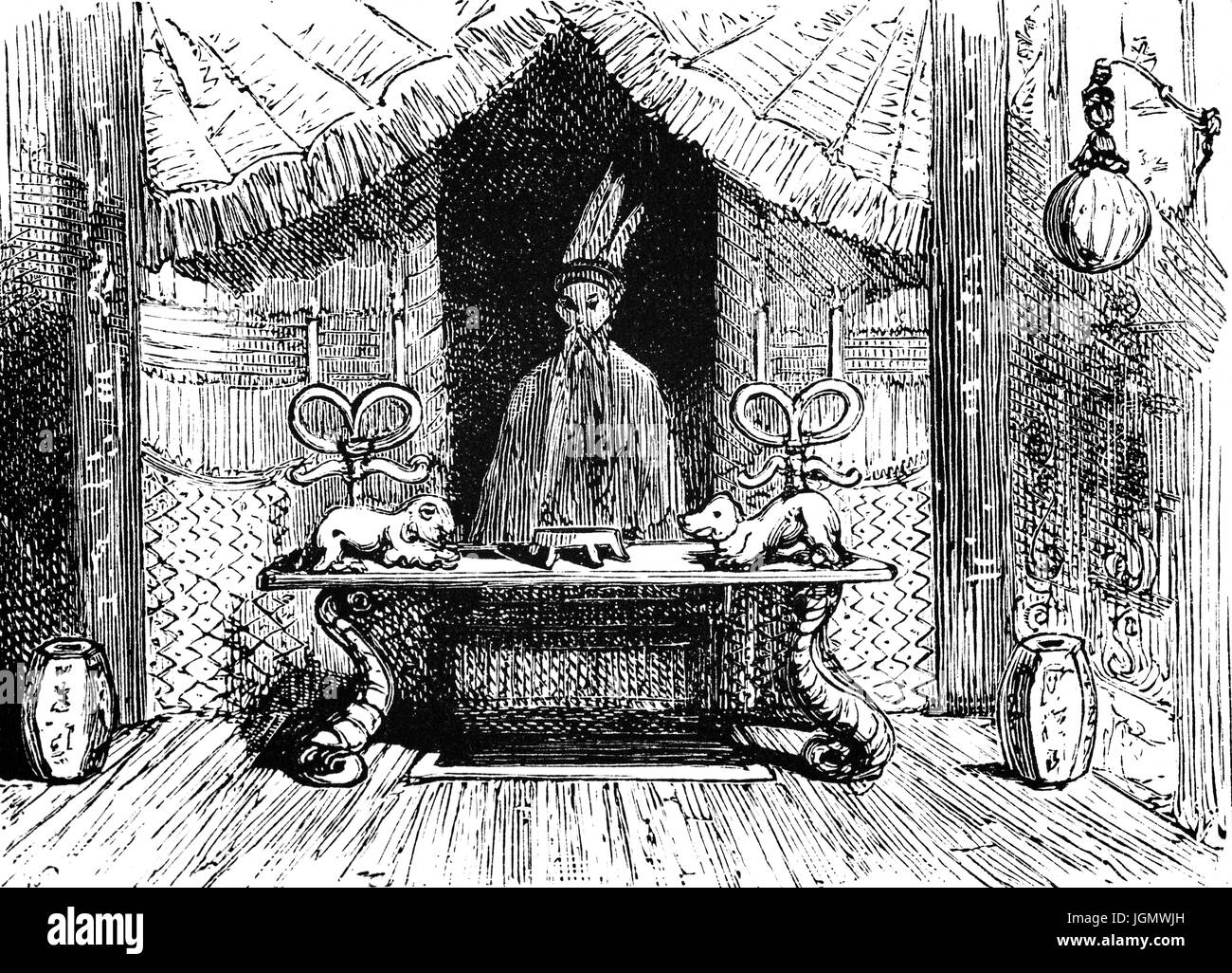 1879: Un Joss House o il tempio Cinese in China Town, San Francisco, California, Stati Uniti d'America Foto Stock