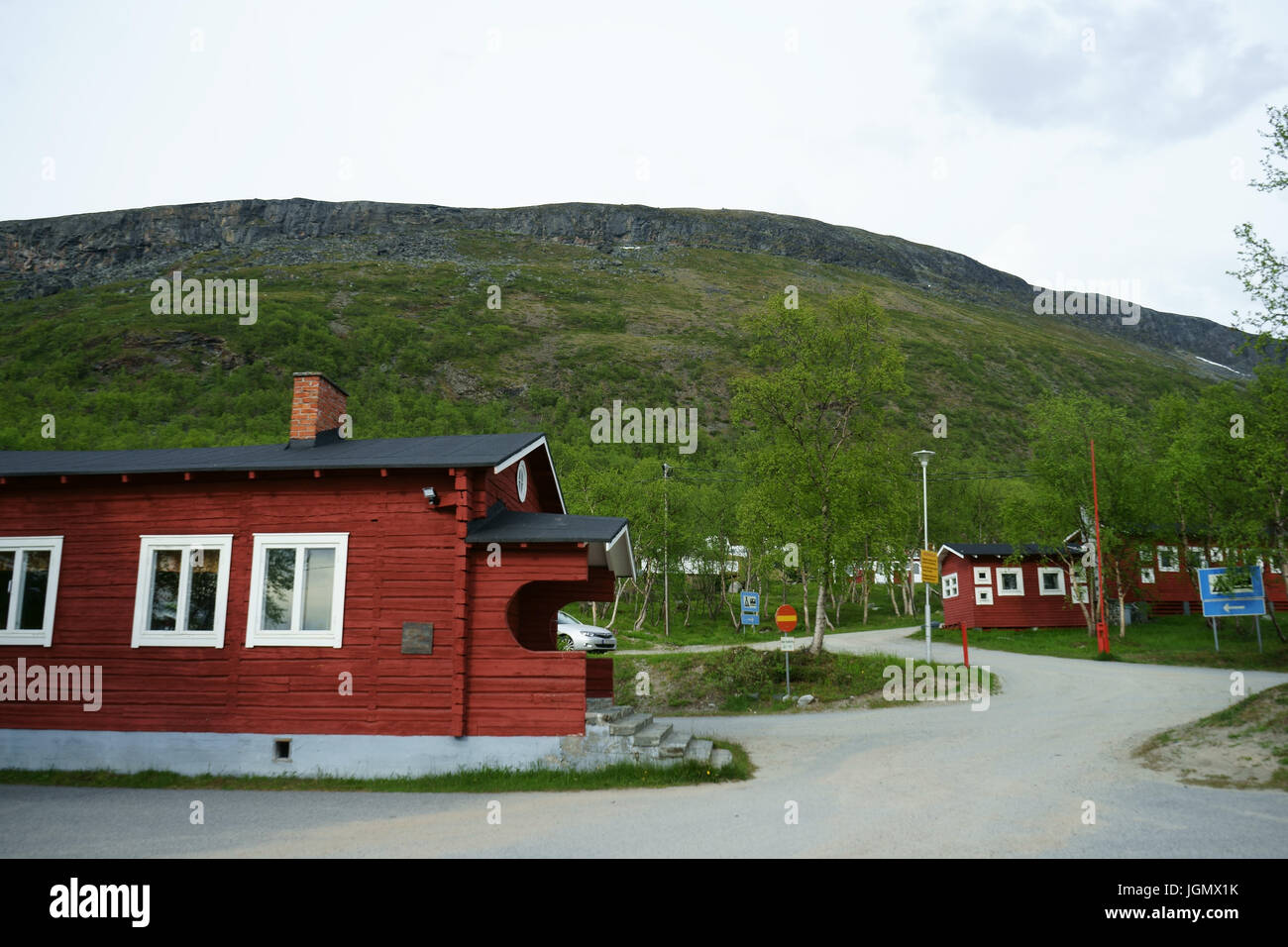 Cabine in comune Kilpisjärvi vicino al confine norvegese, Finlandia Foto Stock