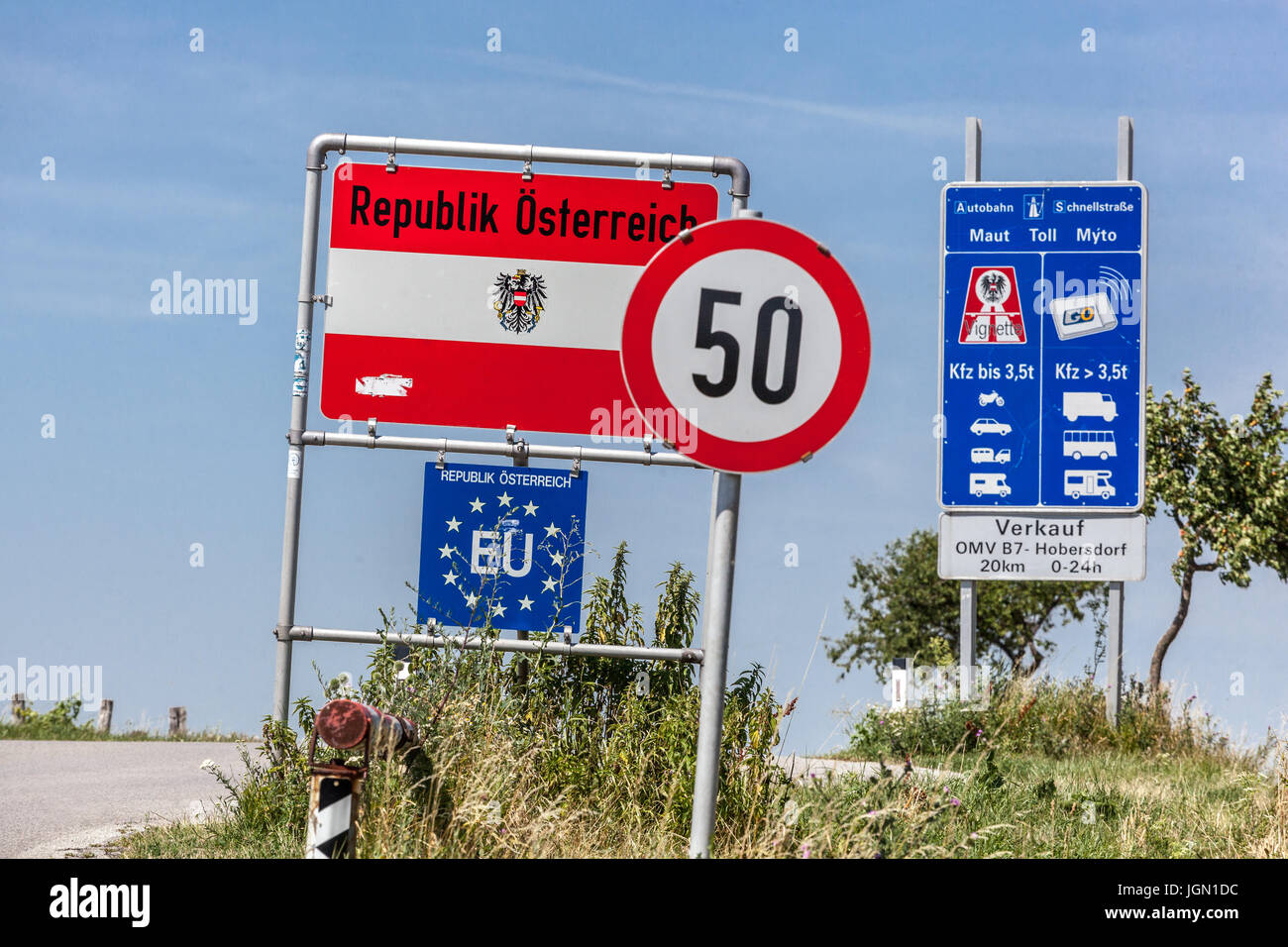 Confine tra Austria e Repubblica Ceca, Austria, Unione Europea, Europa Foto Stock