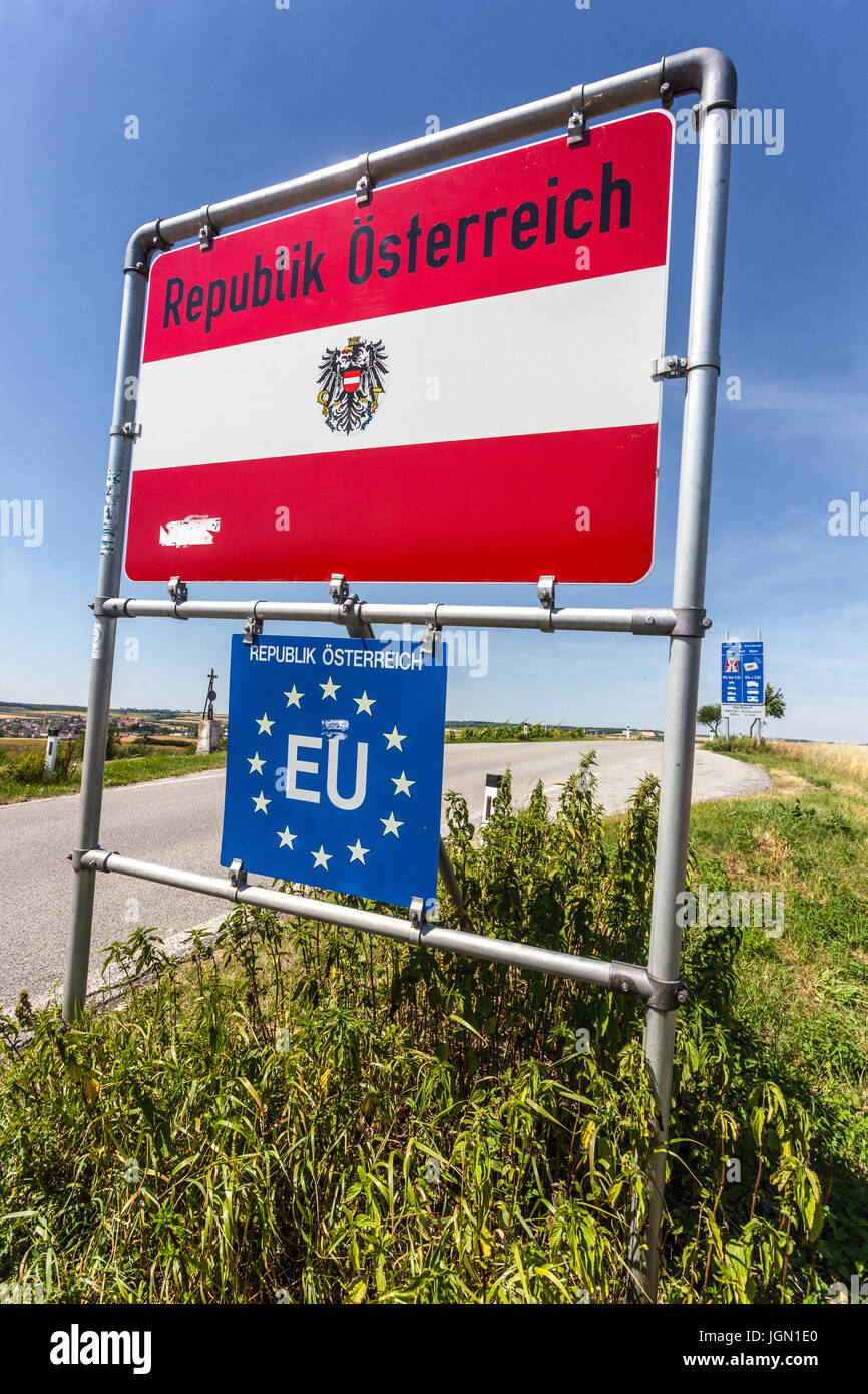 Confine tra Austria e Repubblica Ceca, Austria, Unione Europea, Europa Foto Stock