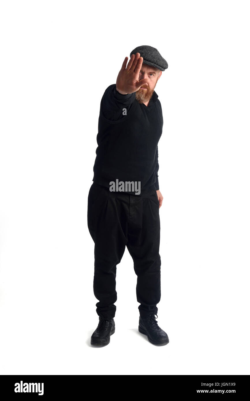 La testa di lettura uomo con il segnale di arresto Foto Stock