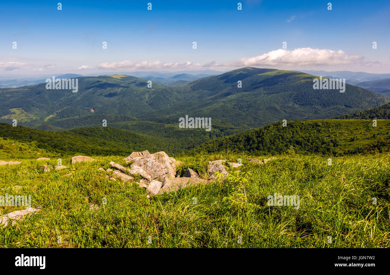 Enormi massi sul bordo della collina. bel tempo in estate paesaggio di montagna Foto Stock