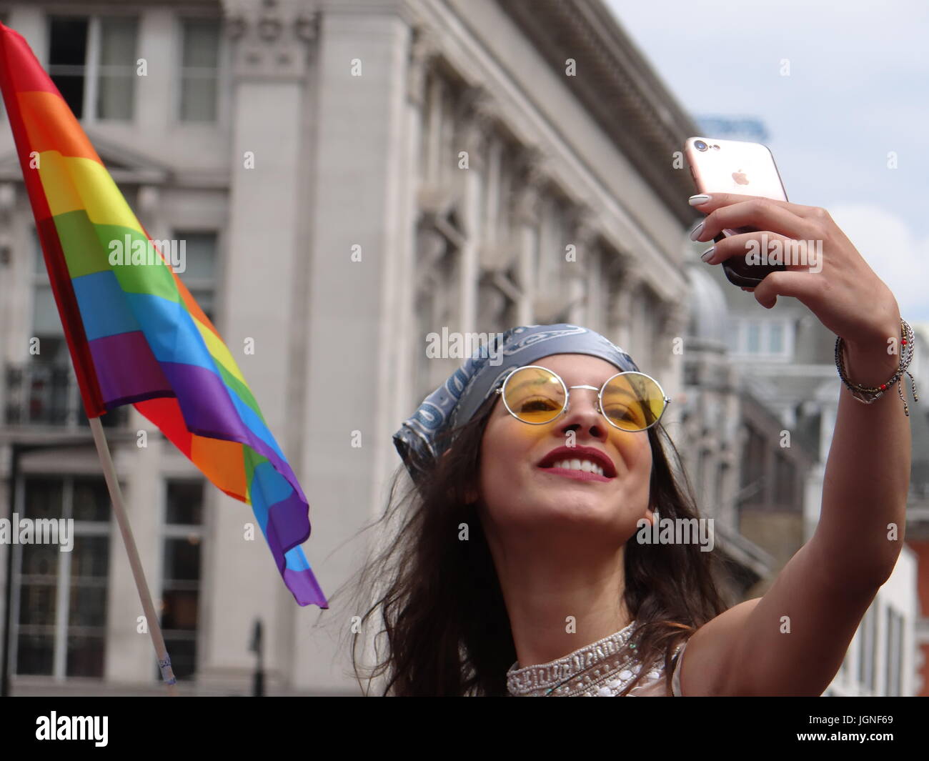 Londra, Regno Unito. 8 Luglio, 2017. London Pride Parade paludi attraverso Regent street a Trafalgar square, London, Regno Unito Foto Stock