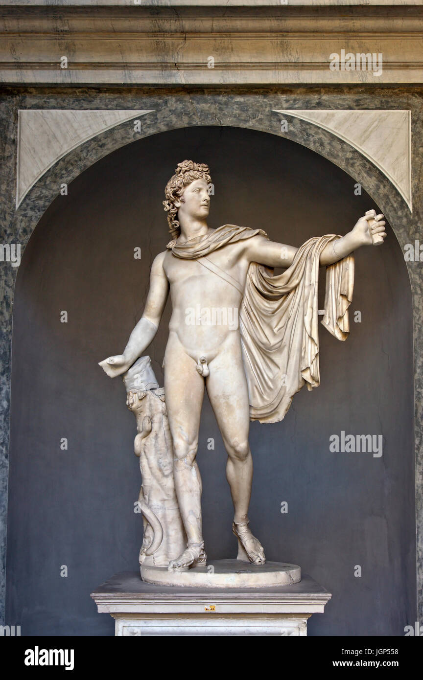 La statua di Apollo Belvedere nel Cortile Ottagono (Cortile Ottagonale), Museo Pio-Clementino, Musei Vaticani. Foto Stock