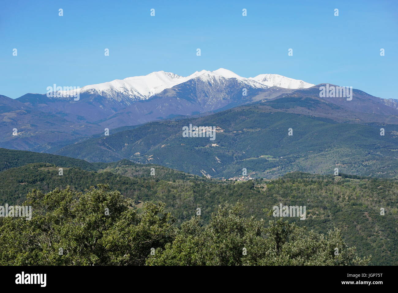 Paesaggio di montagna, il Canigou situato nei Pirenei della Francia meridionale, Pirenei Orientali Foto Stock