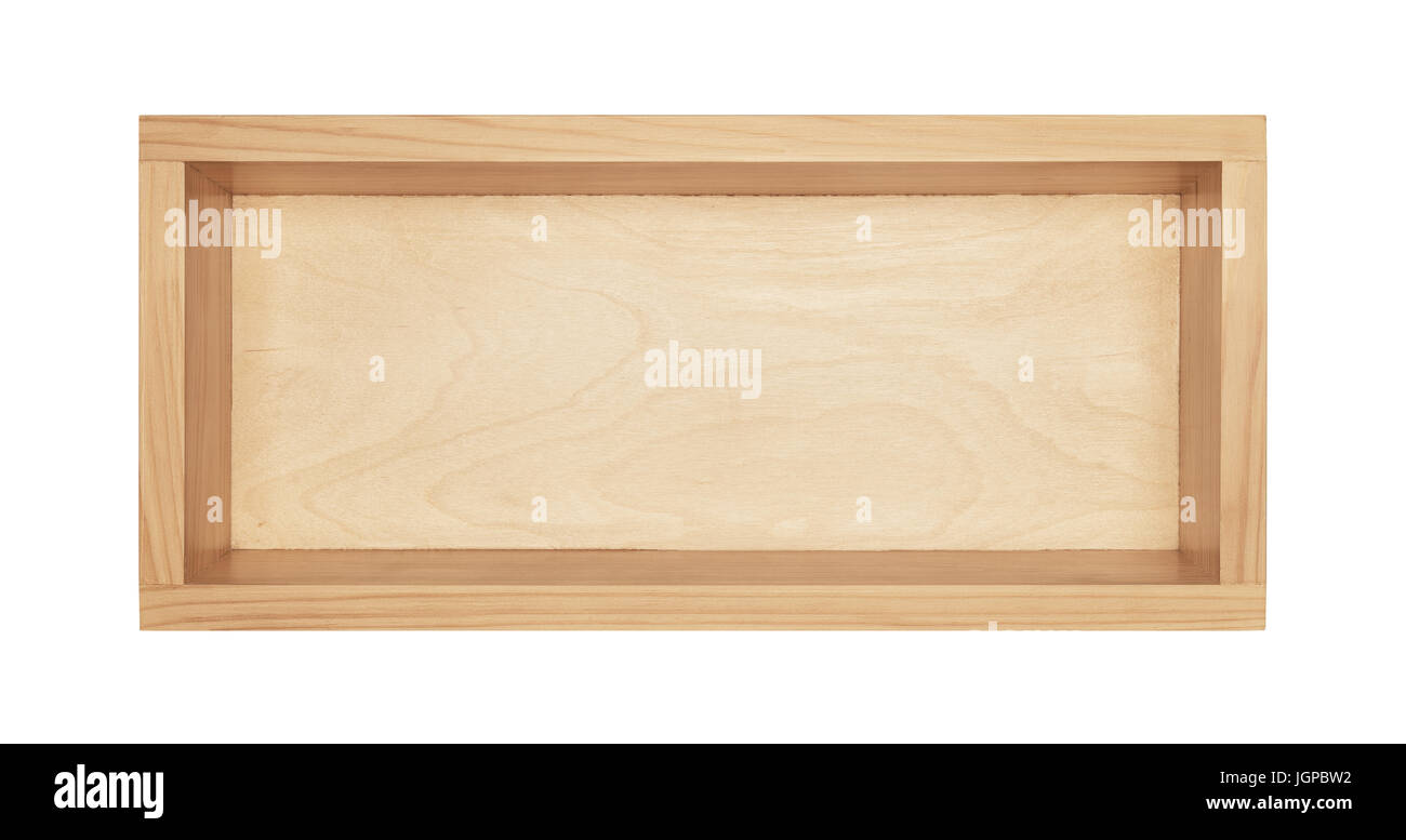 Vuoto di colore giallognolo scatola di legno. Fatte di pino, isolati su sfondo bianco. Foto Stock
