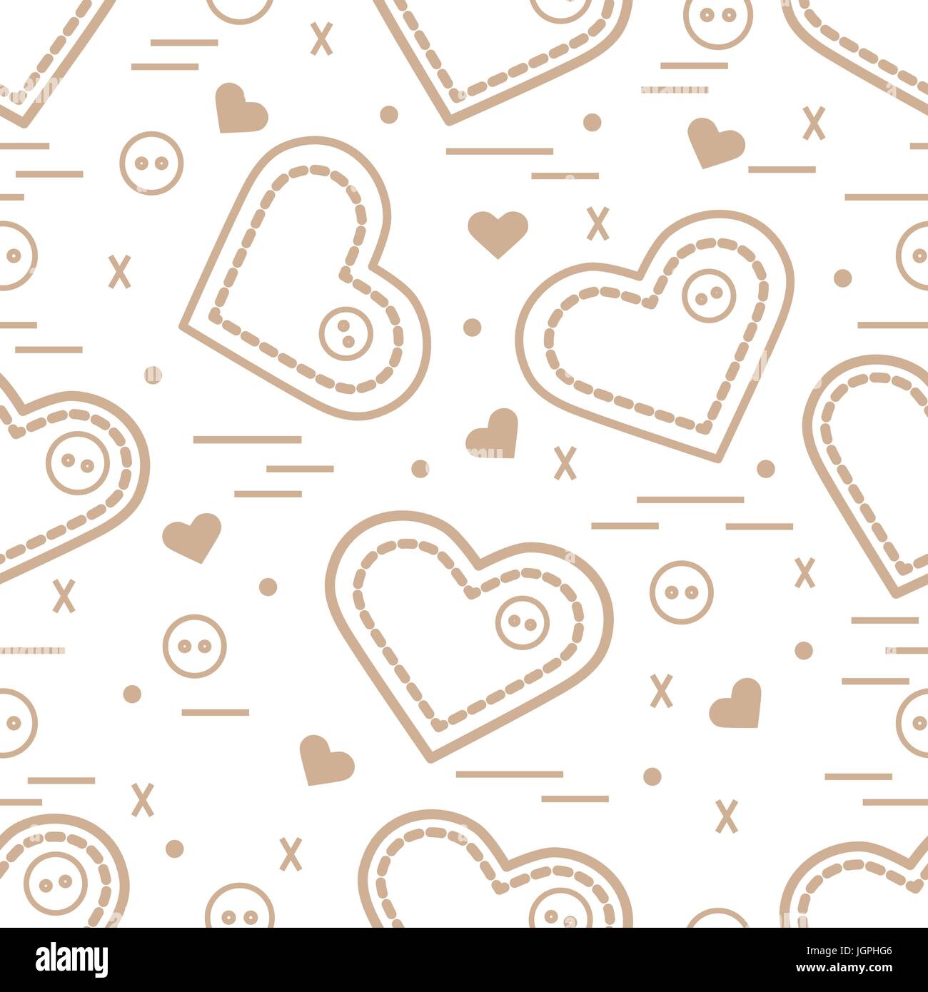 Carino seamless pattern con ago casi e pulsanti. Biglietto di auguri per San Valentino. Design per banner, flyer, poster o di stampa. Illustrazione Vettoriale