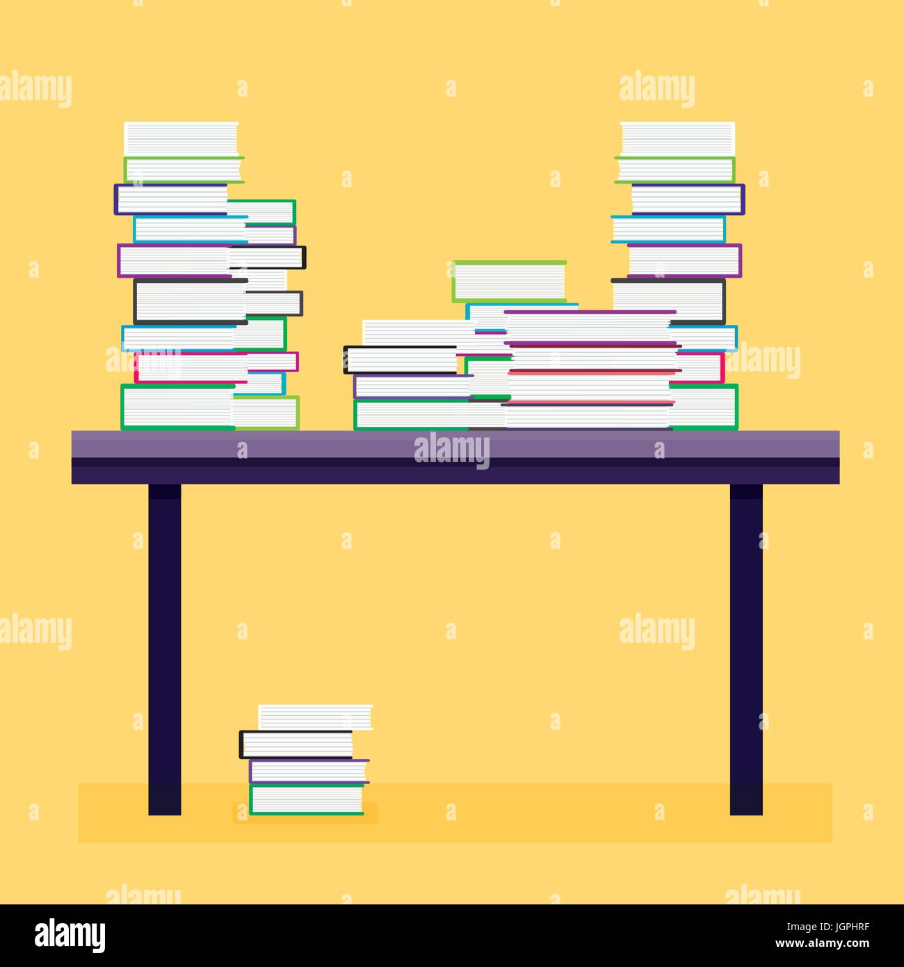 Pila di libri su un tavolo di legno. Illustrazione Vettoriale. Illustrazione Vettoriale