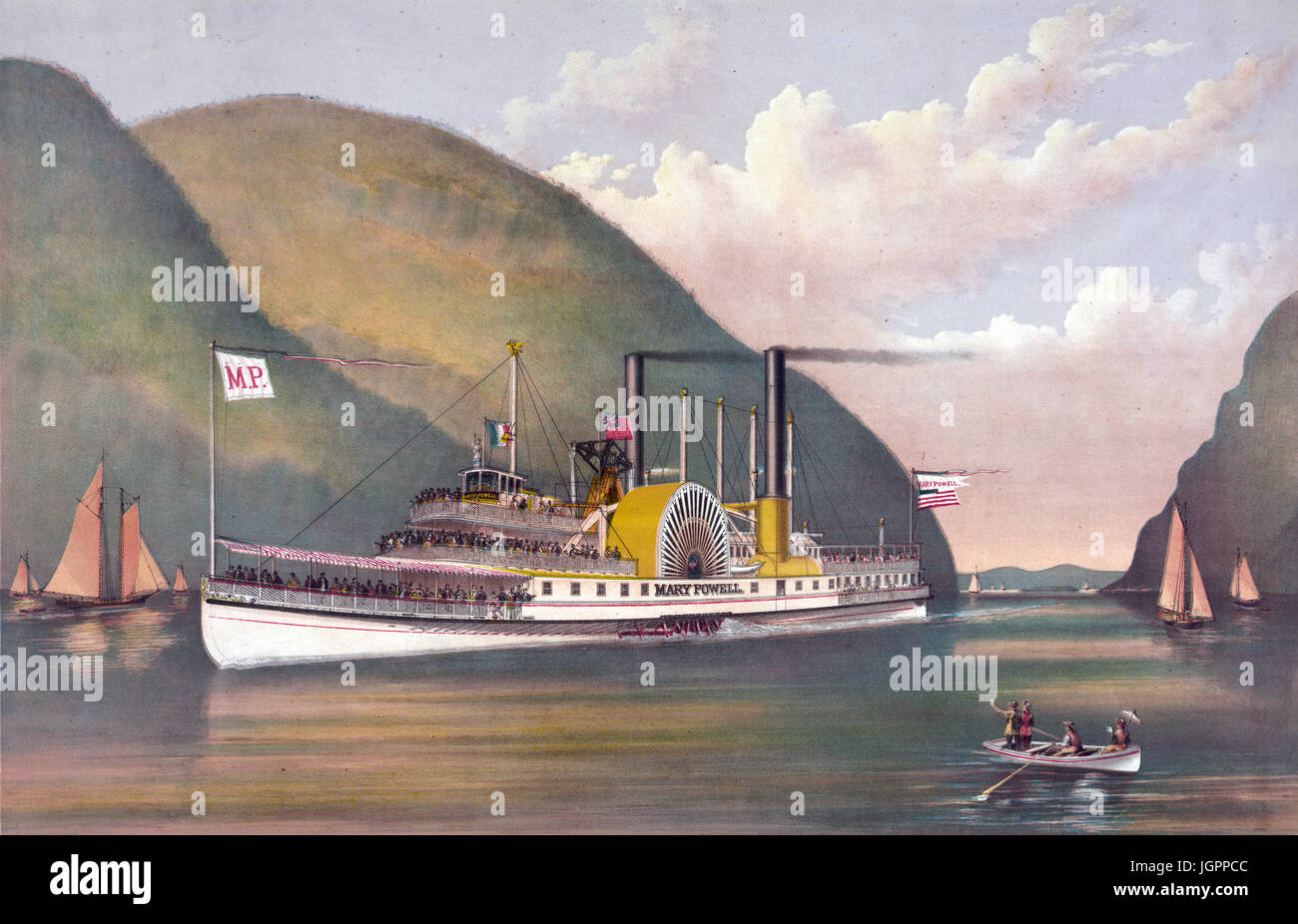 Maria POWELL steamship acceso tra New York e Kingston in sul fiume Hudson nel 1863. Stampare da Currier & Ives. Foto Stock