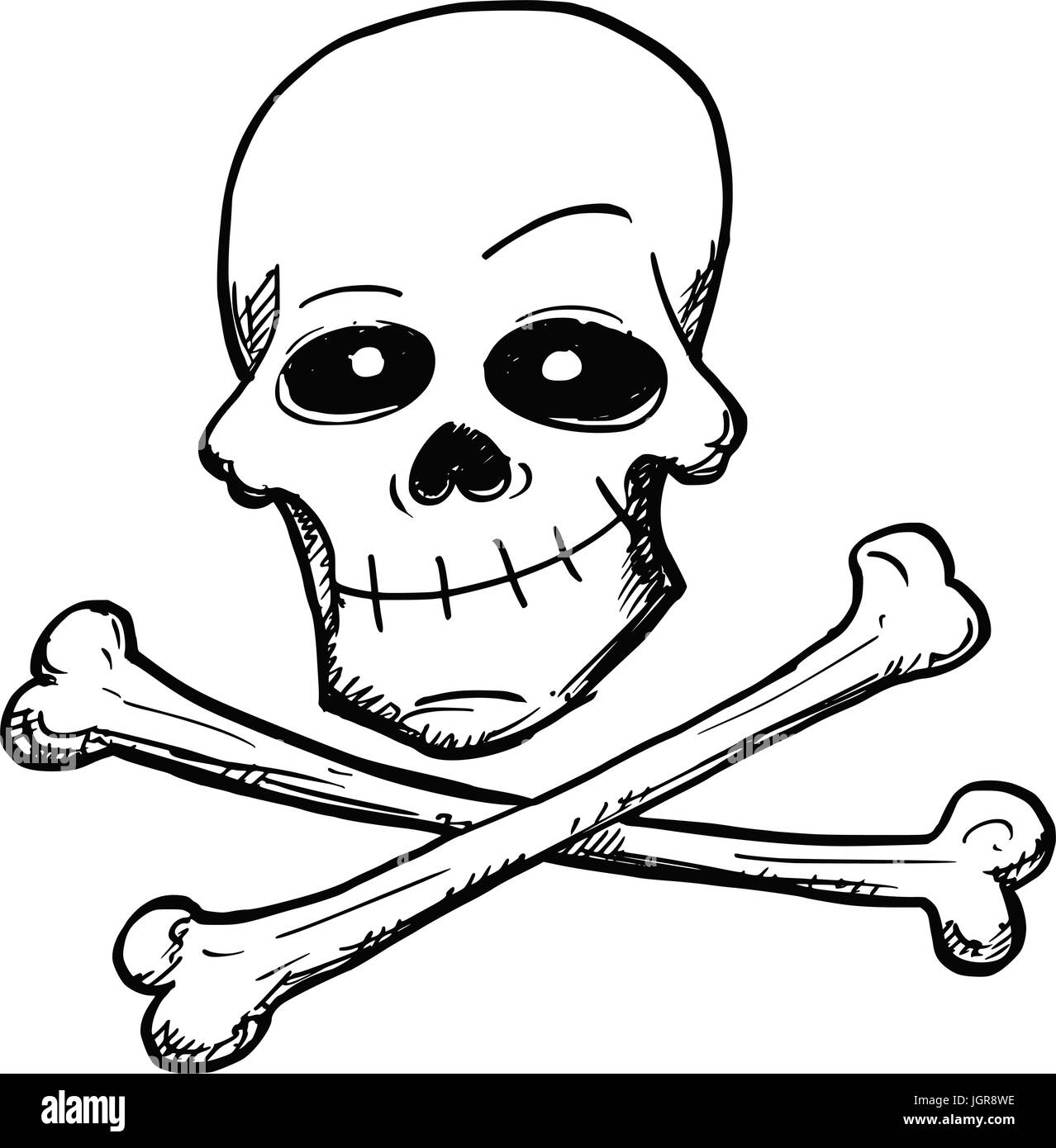 Vector cartoon di pericolo veleno o segno dei pirati del cranio umano e due ossa incrociate Illustrazione Vettoriale